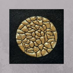 abstract 3d art, space artwork, sculptural, textured black and gold artwork, gold leaf artwork, modern 3d ready to hang