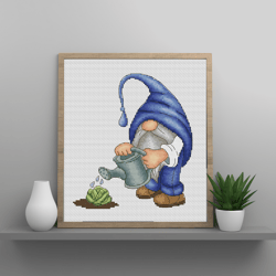 Gnome cross stitch pattern PDF, garden gnome, gnome embroidery design, summer gnome, summer cross stitch