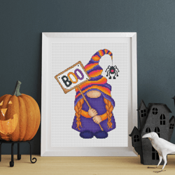 Boo gnome cross stitch pattern PDF, halloween gnome, gnome cross stitch, halloween cross stitch