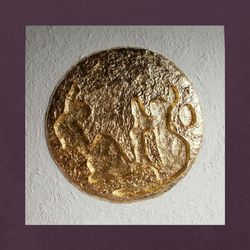 abstract 3d art, space artwork, relief, textured white and gold artwork, gold leaf artwork, sculptural, ready to hang