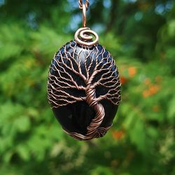 Black Onyx Tree Of Life Necklace Pendant, 8th Wedding Anniversary Gift for Wife, 8 Year Wedding Anniversary Gift for Her