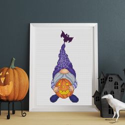 Gnome cross stitch pattern PDF, halloween gnome, pumpkin gnome, halloween cross stitch