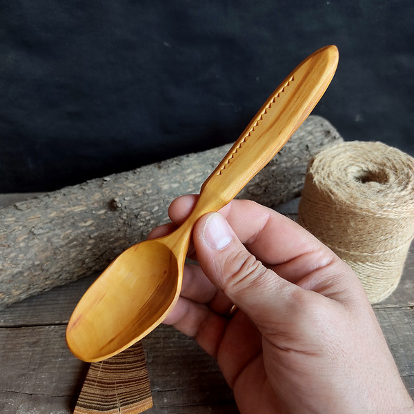 Handmade wooden spoon from apple wood with decorated handle - 01