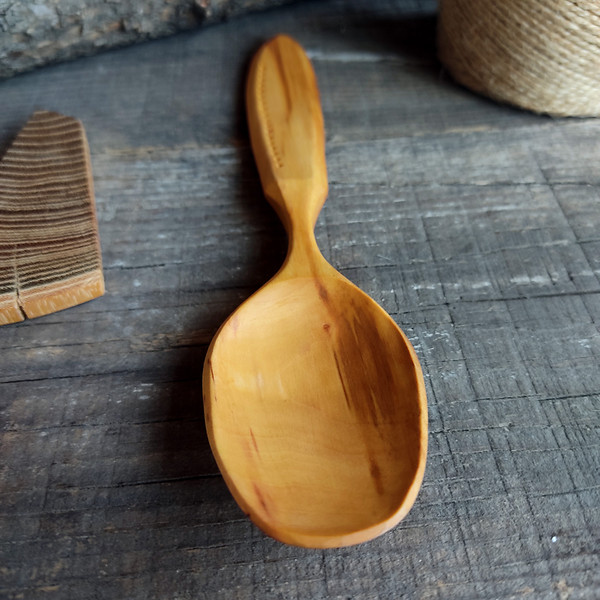 Handmade wooden spoon from apple wood with decorated handle - 05