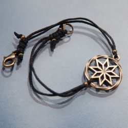 Alatir star bracelet on cotton rope. Pagan handcrafted jewelry. Slavic sacred sign bangle. Star tiny bracelet.
