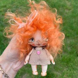 Keychain doll with red hair Exclusive handmade doll 4 inch Bag accessory