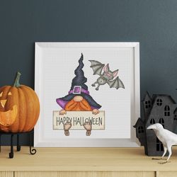 Halloween gnome cross stitch pattern PDF, gnome cross stitch, halloween cross stitch, counted cross stitch