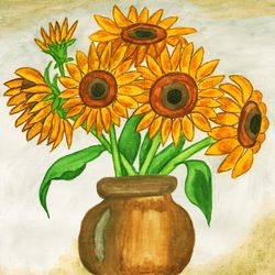 Sunflowers in vase 1 watercolor painting