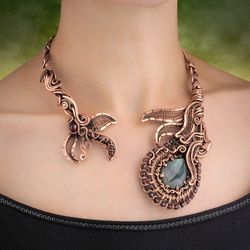 Labradorite and garnet necklace / Unique wire wrapped copper collar necklace for woman / WireWrapArt copper jewelry