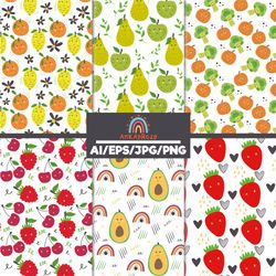 Seamless Pattern Fruit Vegetable fabric for preschool