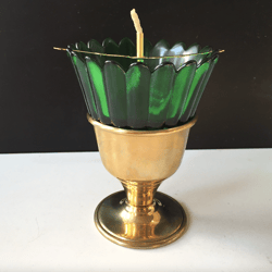 Table Orthodox vigil lamp, brass lamp with GREEN glass, medium, high 5" (12 cm)