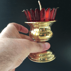 Table Orthodox vigil lamp, brass lamp with RED glass, medium, high 5,5" (14 cm)