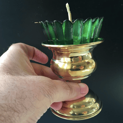 Table Orthodox vigil lamp, brass lamp with GREEN glass, medium, high 5,5" (14 cm)