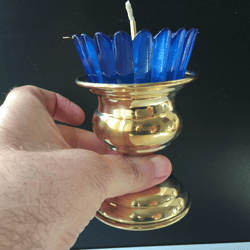 Table Orthodox Vigil Lamp, Brass Lamp With Blue Glass, Medium, High 5,5" (14 Cm)