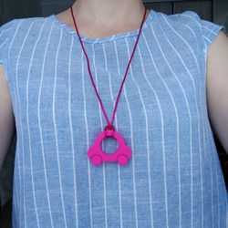 Pink car pendant for teens, Anxiety Sensory jewellery with car, Silicone Fidget Beads