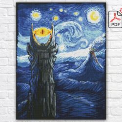Lord Of The Rings Cross Stitch Pattern / Hobbit Cross Stitch Pattern / Starry Night Cross Stitch Pattern / Printable PDF