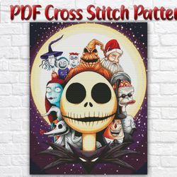 Nightmare Before Christmas Cross Stitch Pattern / Jack And Sally Cross Stitch Chart / Halloween PDF Cross Stitch Pattern