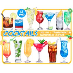 watercolor tropical cocktails clipart - alcoholic drinks png