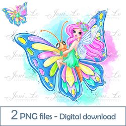 Fairy and Butterfly 2 PNG files Magic Clipart Baby fairy Sublimation fairy wings design rainbow print Digital Download