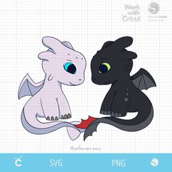 SVG Cute dragons Toothless & Light fury Svg, Night fury svg layered, How to train your dragon Svg Baby Dragons Clipart