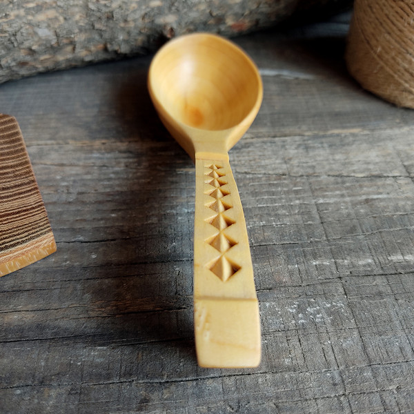 Handmade wooden coffee scoop with decorated handle - 06