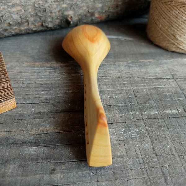 Handmade wooden coffee scoop with decorated handle - 07