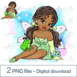 black baby fairy 2 png files little princess clipart sublimation fairy wings design magic frog digital download