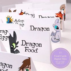 Digital Food labels How to train dragon cards, custom food cards Pdf, dragon birthday place cards, light fury birthday