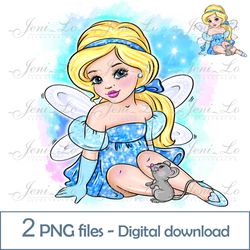 Baby Fairy and mouse 2 PNG files Little Princess Cinderella Clipart Sublimation Baby Princess design Magic Download