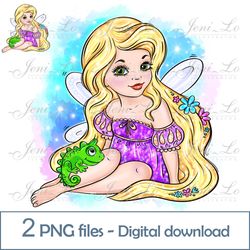 Baby Fairy Long hair 2 PNG files Little Princess Clipart Sublimation Baby Princess Long hair design Magic Download