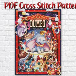 disney cross stitch pattern / dumbo cross stitch pattern / elephant pdf cross stitch chart / instant printable pdf chart