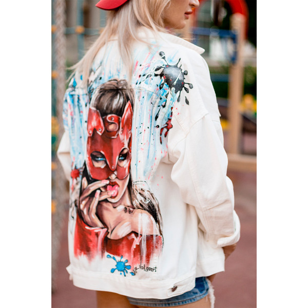 hand painted women jacket-jean jacket-denim jacket-girl fabric clothing-designer art-wearable art-custom clothes 6.jpg