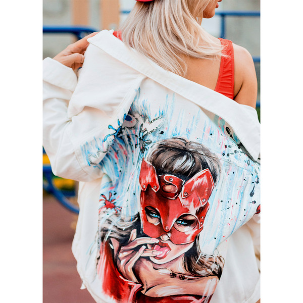 .hand painted women jacket-jean jacket-denim jacket-girl fabric clothing-designer art-wearable art-custom clothes 2jpg