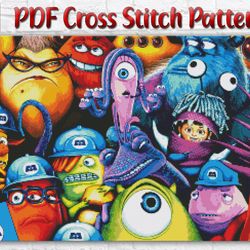 Monsters University Cross Stitch Pattern / Cute Monster Cross Stitch Pattern / Pixar Cross Stitch Chart / Printable PDF