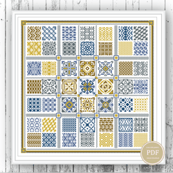Cross Stitch Pattern Colored Tiles Ornament Modern Cross Stitch 105