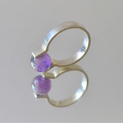 Silver Ring with amethyst bead. Ring for her with amethyst