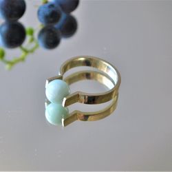 Silver ring with aquamarine bead. Aquamarine ring for her.