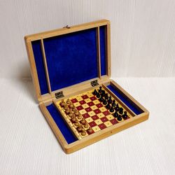 Vintage Soviet Wooden Travel Chess.Rare Russian Antique chess set