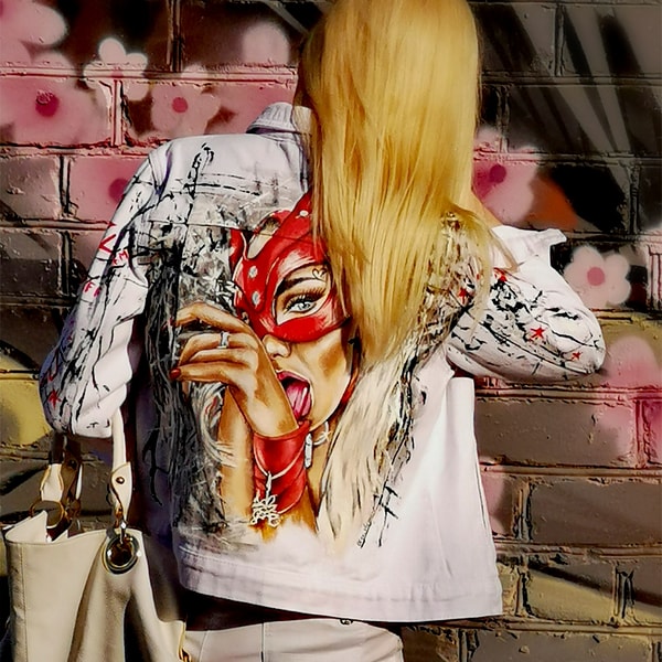 fabric painted clothes, white women cotton jacket, Custom de - Inspire ...