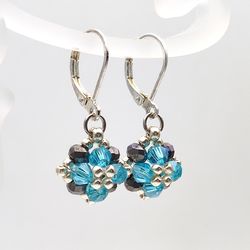 Blue small seed bead earrings, Simple earrings, handmade jewelry, beaded earrings