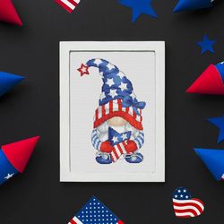 Patriotic girl, Independence day, Cross stitch pattern, Counted cross stitch