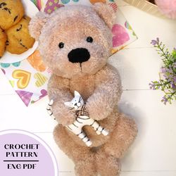 Crochet teddy bear PATTERN. Amigurumi plush bear pattern PDF