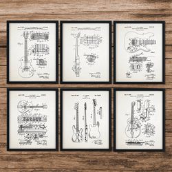 fender & gibson patents set of 6,music room wall art,guitars patent print,guitar poster,musician guitarist teacher gift