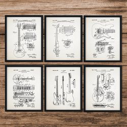 Fender & Gibson Patents Set of 6,Music Room Wall Art,Guitars Patent Print,Guitar Poster,Musician Guitarist Teacher Gift