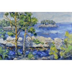 Pine Painting Island Landscape Lake Ladoga Skerries Karelia Nature Artwork Impressionism