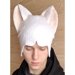 felt hat cat ears, beanie hat animal design baby hat, winter accessories, warm merino wool winter hat, animal ears hat