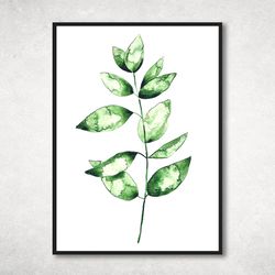 Botanical posters, Watercolor green leaves, Modern Wall Decor art, Green plant paintings, Minimalist Botanic Painting