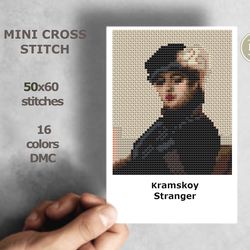 Mini cross stitch pattern Modern tiny art  Kramskoy  Stranger  Famous art Tiny miniature painting cross stitch PDF 190
