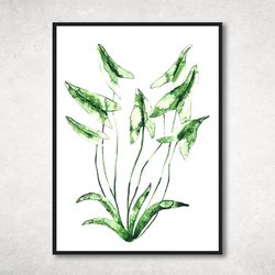 Watercolor painting printable, Botanical Plant, Green Printable Wall Art , Bedroom wall decor, Boho Prints