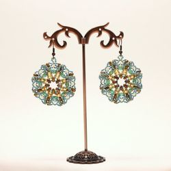 Blue round beaded earrings dangle earrings boho earrings